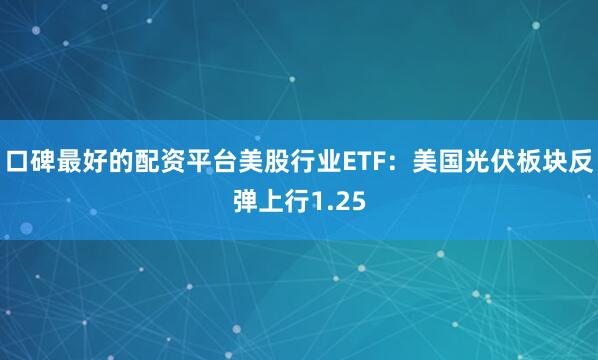 口碑最好的配资平台美股行业ETF：美国光伏板块反弹上行1.25
