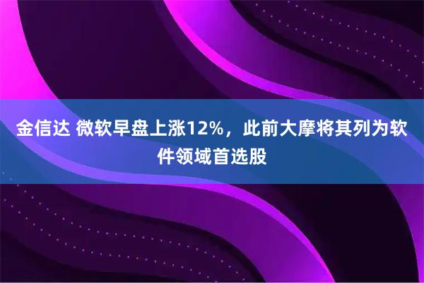 金信达 微软早盘上涨12%，此前大摩将其列为软件领域首选股